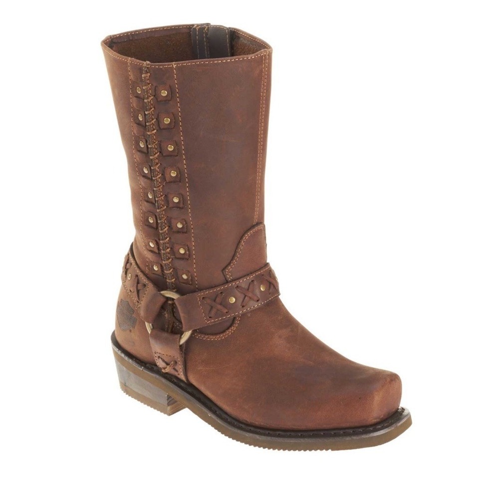 Harley-Davidson W Auburn Harness Brown Leather Stud Zippered Motorcycle Boot 8 - Picture 2 of 16